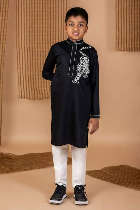 Lil Angels Tiger Motif Embroidered Kurta With Pant 