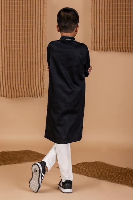 Shop Lil Angels Black Cotton Embroidery Tiger Motif Kurta With Pant at Aza Fashions Shop_Lil Angels_Black Cotton Embroidery Tiger Motif Kurta With Pant _at_Aza_Fashions
