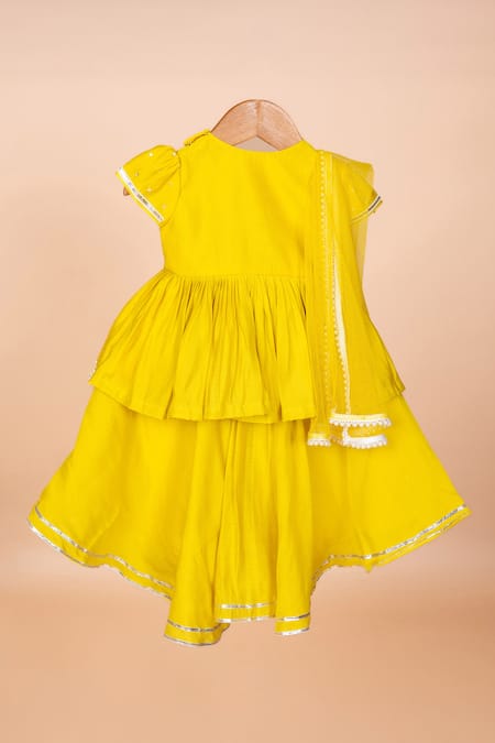 Shop Lil Angels Yellow Silk Beads Lotus Butti Embroidered Blouse With Lehenga at Aza Fashions Shop_Lil Angels_Yellow Silk Beads Lotus Butti Embroidered Blouse With Lehenga _at_Aza_Fashions