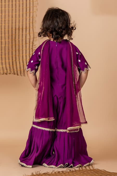 Shop Lil Angels Purple Silk Embroidery, Pearls Diamond Butti Tunic With Sharara at Aza Fashions Shop_Lil Angels_Purple Silk Embroidery, Pearls Diamond Butti Tunic With Sharara _at_Aza_Fashions
