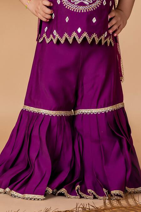 Lil Angels Purple Silk Embroidery, Pearls Diamond Butti Tunic With Sharara Online at Aza Fashions Lil Angels_Purple Silk Embroidery, Pearls Diamond Butti Tunic With Sharara _Online_at_Aza_Fashions