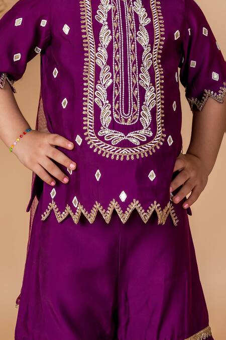 Buy Lil Angels Purple Silk Embroidery, Pearls Diamond Butti Tunic With Sharara Online at Aza Fashions Buy_Lil Angels_Purple Silk Embroidery, Pearls Diamond Butti Tunic With Sharara _Online_at_Aza_Fashions