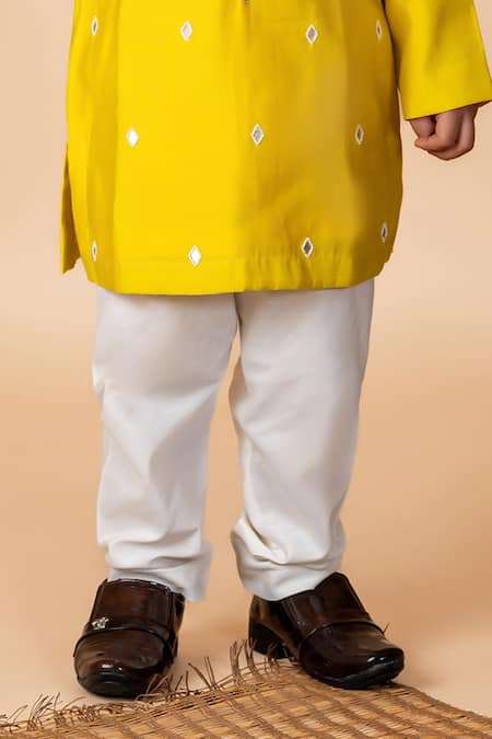 Lil Angels_Yellow Silk, Cotton Diamonds, Pearls Butti Embroidered Kurta With Pant _Online_at_Aza_Fashions