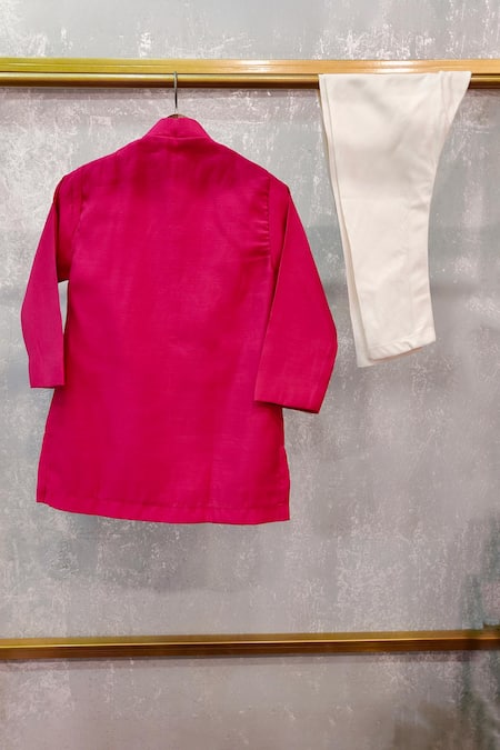 Shop Lil Angels Pink Silk, Cotton Pearls, Diamonds Butti Embroidered Kurta With Pant at Aza Fashions Shop_Lil Angels_Pink Silk, Cotton Pearls, Diamonds Butti Embroidered Kurta With Pant _at_Aza_Fashions