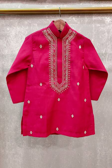 Buy Lil Angels Pink Silk, Cotton Pearls, Diamonds Butti Embroidered Kurta With Pant Online at Aza Fashions Buy_Lil Angels_Pink Silk, Cotton Pearls, Diamonds Butti Embroidered Kurta With Pant _Online_at_Aza_Fashions