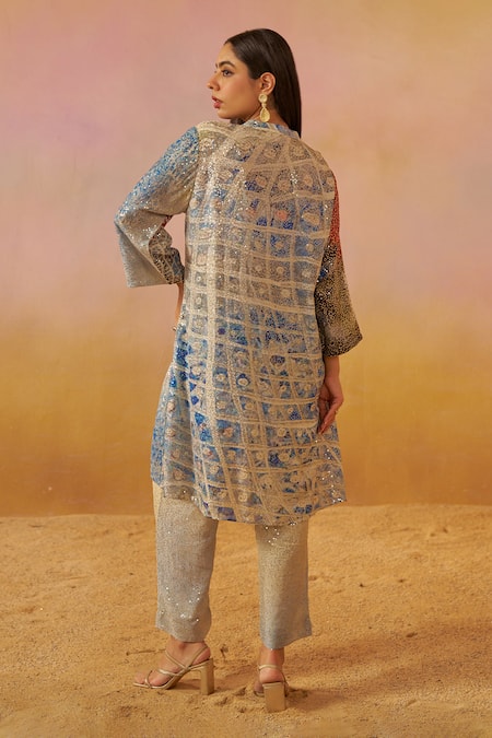 Rainas Abstract Print High-Low Tunic & Pant Set 