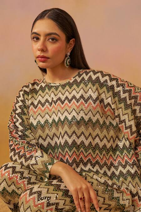 Shop_Rainas_Off White Georgette Sequins Round Neck Missoni Print Kaftan And Pant Set _Online_at_Aza_Fashions