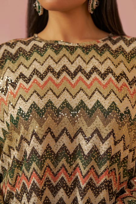 Buy_Rainas_Off White Georgette Sequins Round Neck Missoni Print Kaftan And Pant Set 