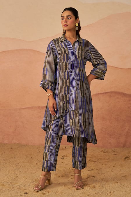 Rainas Mussel Print Shirt Tunic & Pant Set 