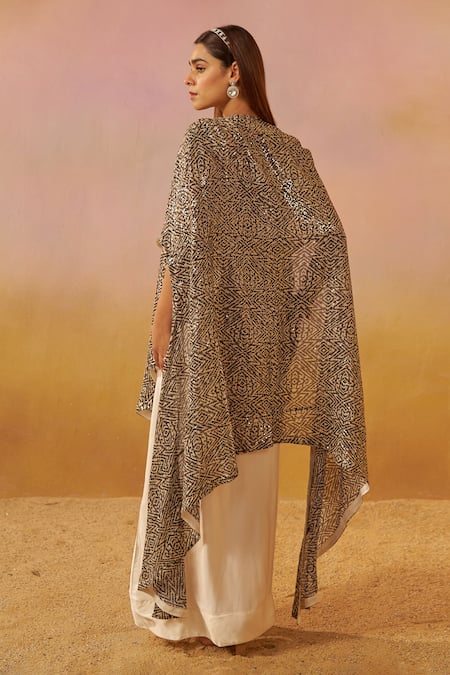 Shop_Rainas_Black Georgette Sequins Scoop Neck Embroidered Cape Skirt Set _at_Aza_Fashions
