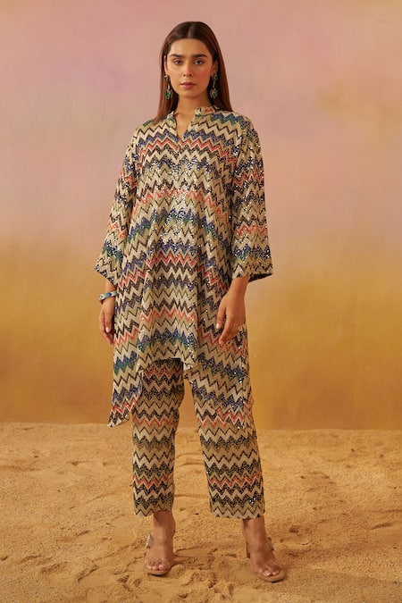 Rainas Zigzag Print Tunic & Pant Set 