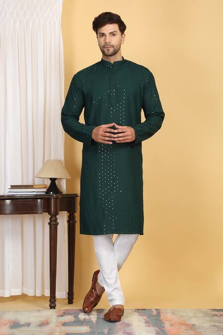 Aham-Vayam Green Cotton Sequins, Embroidery Aham Thread Kurta Set Online at Aza Fashions Aham-Vayam_Green Cotton Sequins, Embroidery Aham Thread Kurta Set _Online_at_Aza_Fashions