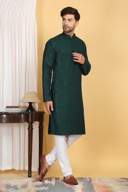 Buy Aham-Vayam Green Cotton Sequins, Embroidery Aham Thread Kurta Set Online at Aza Fashions Buy_Aham-Vayam_Green Cotton Sequins, Embroidery Aham Thread Kurta Set _Online_at_Aza_Fashions