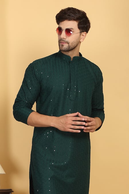 Buy Aham-Vayam Green Cotton Sequins, Embroidery Aham Thread Kurta Set Buy_Aham-Vayam_Green Cotton Sequins, Embroidery Aham Thread Kurta Set