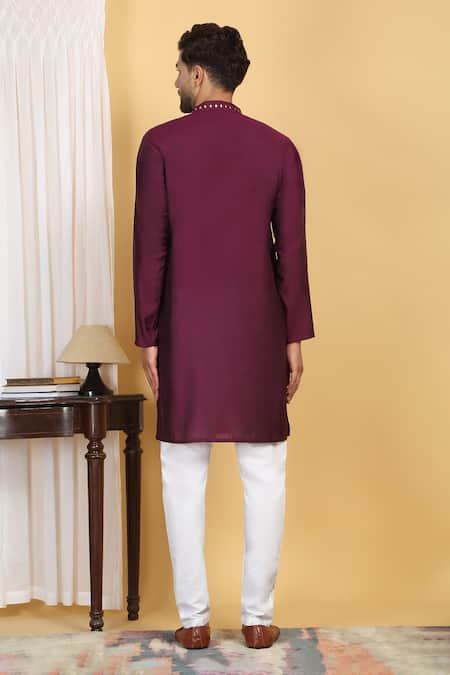 Shop Aham-Vayam Wine Cotton Mirrors, Embroidery Swarna Work Kurta Set at Aza Fashions Shop_Aham-Vayam_Wine Cotton Mirrors, Embroidery Swarna Work Kurta Set _at_Aza_Fashions