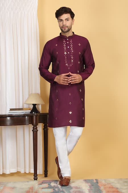 Aham-Vayam Wine Cotton Mirrors, Embroidery Swarna Work Kurta Set Online at Aza Fashions Aham-Vayam_Wine Cotton Mirrors, Embroidery Swarna Work Kurta Set _Online_at_Aza_Fashions