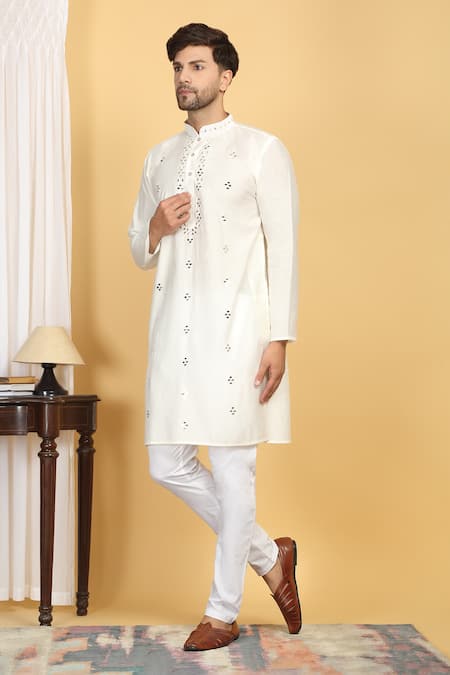 Shop_Aham-Vayam_Off White Cotton Mirrors Swarna Embroidered Kurta Set _Online_at_Aza_Fashions