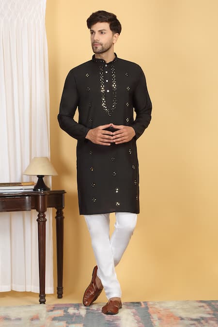 Aham-Vayam Black Cotton Mirrors, Embroidery Swarna Work Kurta And Pant Set Online at Aza Fashions Aham-Vayam_Black Cotton Mirrors, Embroidery Swarna Work Kurta And Pant Set _Online_at_Aza_Fashions