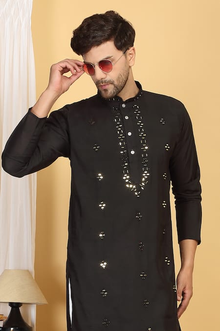Buy Aham-Vayam Black Cotton Mirrors, Embroidery Swarna Work Kurta And Pant Set Buy_Aham-Vayam_Black Cotton Mirrors, Embroidery Swarna Work Kurta And Pant Set