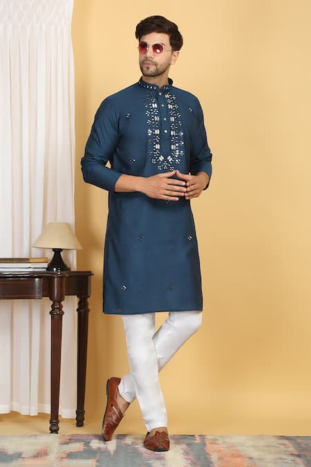 Aham-Vayam Rajat Cotton Silk Embroidered Kurta Set 