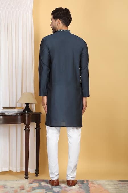 Shop Aham-Vayam Blue Cotton, Silk Mirrors, Embroidery Swarna Work Kurta Set at Aza Fashions Shop_Aham-Vayam_Blue Cotton, Silk Mirrors, Embroidery Swarna Work Kurta Set _at_Aza_Fashions