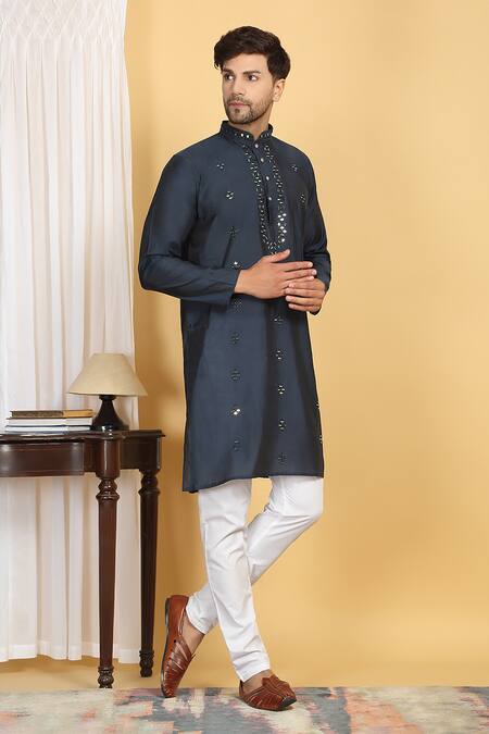 Buy Aham-Vayam Blue Cotton, Silk Mirrors, Embroidery Swarna Work Kurta Set Online at Aza Fashions Buy_Aham-Vayam_Blue Cotton, Silk Mirrors, Embroidery Swarna Work Kurta Set _Online_at_Aza_Fashions