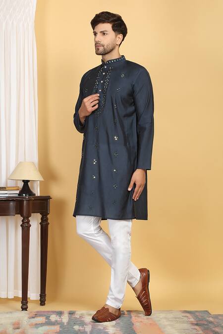 Shop Aham-Vayam Blue Cotton, Silk Mirrors, Embroidery Swarna Work Kurta Set Online at Aza Fashions Shop_Aham-Vayam_Blue Cotton, Silk Mirrors, Embroidery Swarna Work Kurta Set _Online_at_Aza_Fashions