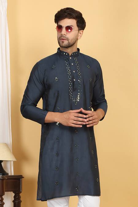 Buy Aham-Vayam Blue Cotton, Silk Mirrors, Embroidery Swarna Work Kurta Set Buy_Aham-Vayam_Blue Cotton, Silk Mirrors, Embroidery Swarna Work Kurta Set