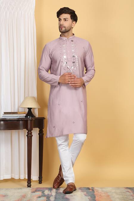 Aham-Vayam Pink Cotton, Silk Mirrors, Embroidery Rajat Mirrorwork Kurta Set Online at Aza Fashions Aham-Vayam_Pink Cotton, Silk Mirrors, Embroidery Rajat Mirrorwork Kurta Set _Online_at_Aza_Fashions