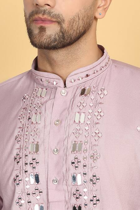 Aham-Vayam Pink Cotton, Silk Mirrors, Embroidery Rajat Mirrorwork Kurta Set at Aza Fashions Aham-Vayam_Pink Cotton, Silk Mirrors, Embroidery Rajat Mirrorwork Kurta Set _at_Aza_Fashions
