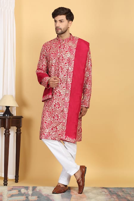 Aham-Vayam Pink Cotton Silk Embroidery Zari Thread Divyakriti Kurta Set 