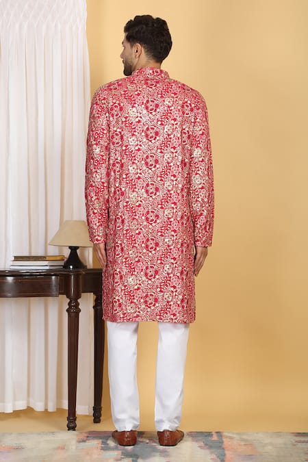 Shop_Aham-Vayam_Pink Cotton, Silk Sequins, Zari, Embroidery Divyakriti Kurta Set _at_Aza_Fashions