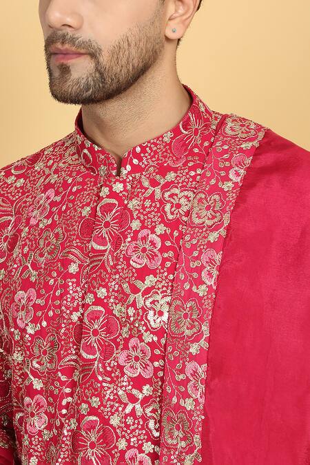 Shop_Aham-Vayam_Pink Cotton, Silk Sequins, Zari, Embroidery Divyakriti Kurta Set _Online_at_Aza_Fashions