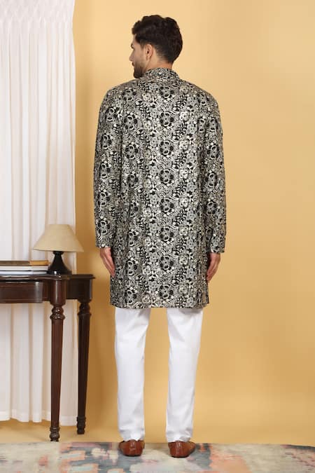 Shop_Aham-Vayam_Black Cotton, Silk Sequins, Zari Divyakriti Embroidered Kurta Set With Dupatta _at_Aza_Fashions