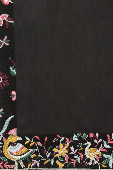 Buy_Aham-Vayam_Black Cotton, Silk Embroidery Forest Tiger Kurta Set