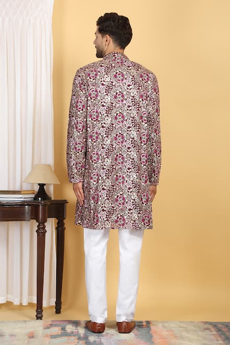 Shop_Aham-Vayam_Purple Cotton, Silk Sequins, Zari Divyakriti Embroidered Kurta Set _at_Aza_Fashions