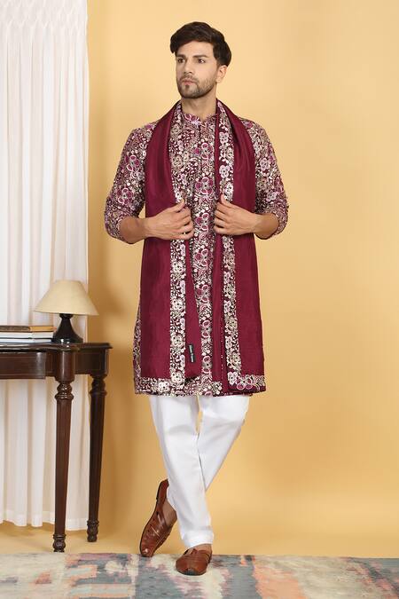 Shop Aham-Vayam Purple Cotton, Silk Sequins, Zari Divyakriti Embroidered Kurta Set Online at Aza Fashions Shop_Aham-Vayam_Purple Cotton, Silk Sequins, Zari Divyakriti Embroidered Kurta Set _Online_at_Aza_Fashions
