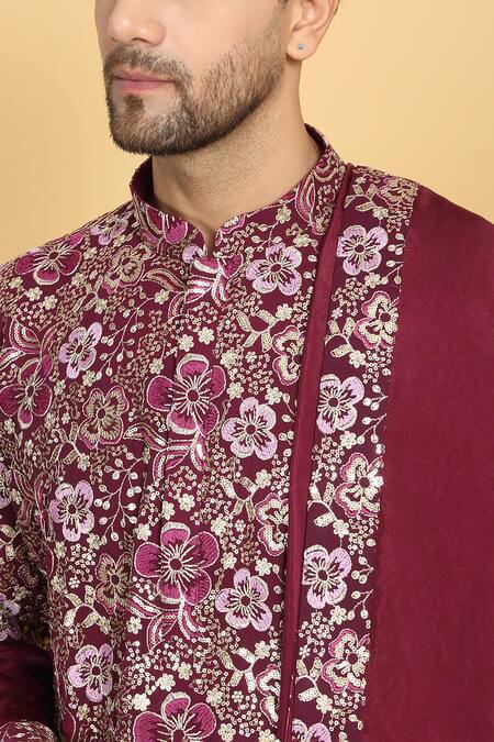 Aham-Vayam_Purple Cotton, Silk Sequins, Zari Divyakriti Embroidered Kurta Set _at_Aza_Fashions