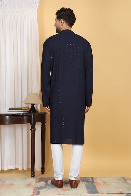 Shop Aham-Vayam Blue Cotton Sequins, Embroidery Bloom Jaal Thread Kurta With Pant at Aza Fashions Shop_Aham-Vayam_Blue Cotton Sequins, Embroidery Bloom Jaal Thread Kurta With Pant _at_Aza_Fashions