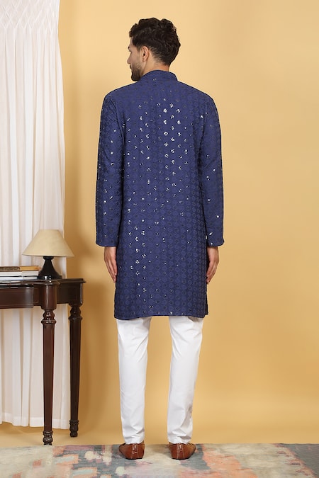 Aham-Vayam Nav Harsh Quad Bloom Thread Embroidered Kurta With Pant 