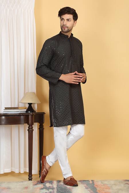 Buy Aham-Vayam Black Cotton Sequins, Harshit Florin Quad Jaal Thread Kurta With Pant Online at Aza Fashions Buy_Aham-Vayam_Black Cotton Sequins, Harshit Florin Quad Jaal Thread Kurta With Pant _Online_at_Aza_Fashions