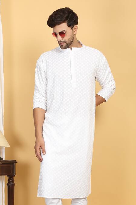 Buy Aham-Vayam White Cotton Embroidery Ditsy Jaal Thread Kurta With Pant Buy_Aham-Vayam_White Cotton Embroidery Ditsy Jaal Thread Kurta With Pant