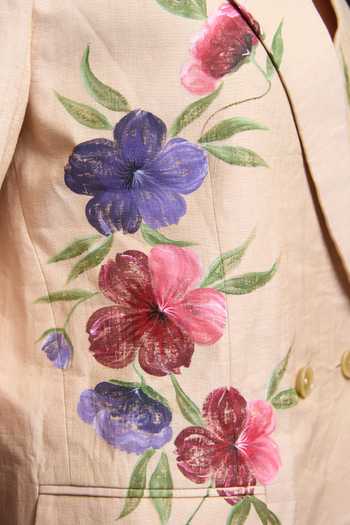 Akutee_Pink Chanderi, Tissue Ramsha Floral Handpainted Blazer With Slip Dress_at_Aza_Fashions