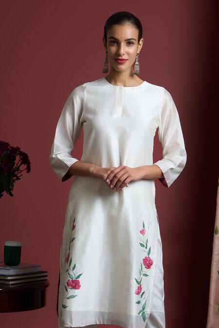 Buy Akutee White Silk, Priyamvada Floral Handpainted Kurta Pant Set Online at Aza Fashions Buy_Akutee_White Silk, Priyamvada Floral Handpainted Kurta Pant Set_Online_at_Aza_Fashions