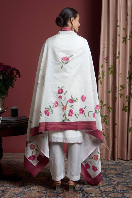 Buy Akutee White Silk, Priyamvada Floral Handpainted Kurta Pant Set Buy_Akutee_White Silk, Priyamvada Floral Handpainted Kurta Pant Set