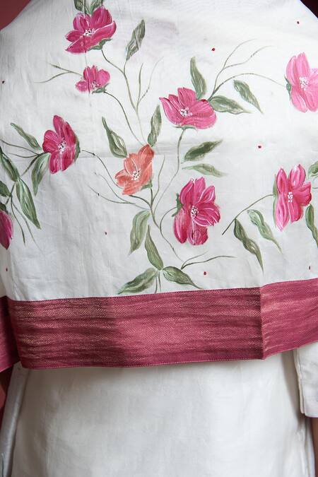 Shop Akutee White Silk, Priyamvada Floral Handpainted Kurta Pant Set Shop_Akutee_White Silk, Priyamvada Floral Handpainted Kurta Pant Set