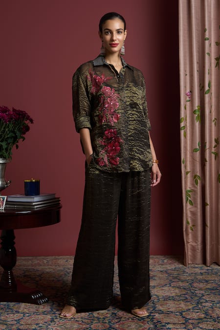 Akutee Veda Floral Hand Painted Shirt With Pant 