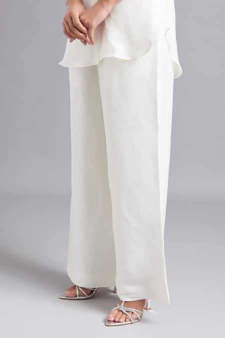 Buy_Akutee_White Silk, Linen Collared Diya Solid Shirt With Pant_Online_at_Aza_Fashions