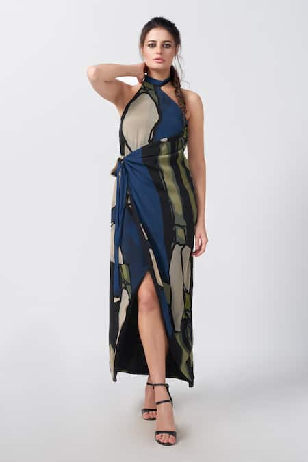 House of Varada Abstract Floral Print Wrap Dress 