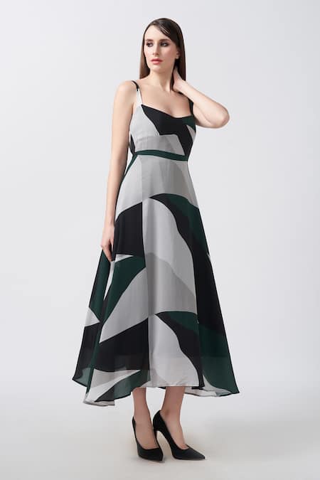 House of Varada Geometric Abstract Print Midi Dress 